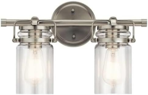 Kichler Brinley 15.75" Vanity Light in Brushed Nickel, 2-Light Farmhouse Bathroom Vanity Light with Clear Glass, (15.75" W x 10" H), 45688NI