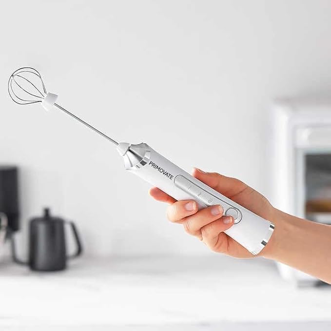 Handheld Milk Frother, Handheld Coffee Whisk, Low-Noise, USB Rechargeable, Black and White Color (White without Stand)