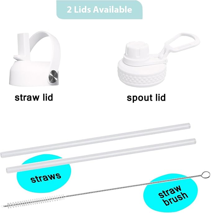 SENDESTAR 32oz Water Bottle Wide Mouth Stainless Steel Vacuum Insulated Double Wall with 2 Straw Lids Fit in Any Car Cup Holder TXIN-32-WP-1