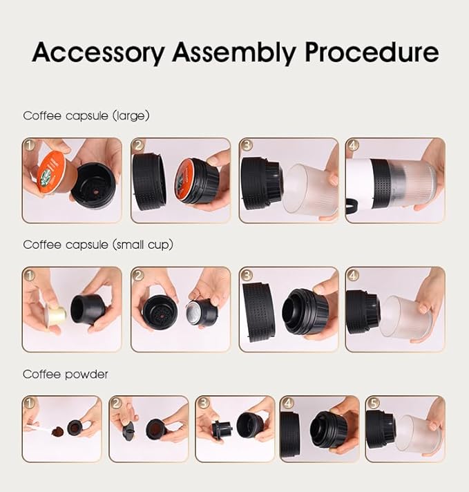 Portable Electric Espresso Machine - Self-Heating Travel Coffee Maker with USB-C, Compatible with Ground Coffee, NES & DG Capsules | Ideal for Camping, Car, Office, & Hiking