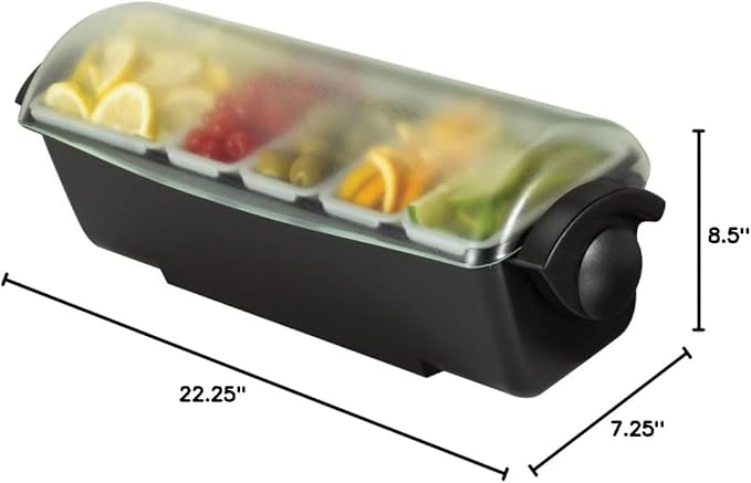 San Jamar Dome Condiment Center 3 Tray with Dome Lid for Kitchen, Bar, and Restaurants, Plastic, 12 Pint, Black