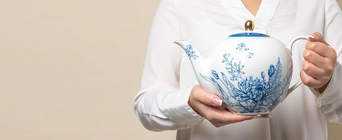 Tea Sets for Women Gift, Blue Porcelain Tea Set, 37 oz Large Teapot Set with Infuser,Tea Cups and Saucers for 4 in European Style, Tea Gift Sets for Holidays