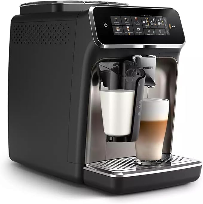 Philips 3300-Series Fully Automatic Espresso Machine - 6 Drinks, Modern Colour Touch Screen, LatteGo Milking System, SilentBrew, 100% Ceramic Grinder, AquaClean Filter. Black Chrome (EP3347/90) (Renewed)