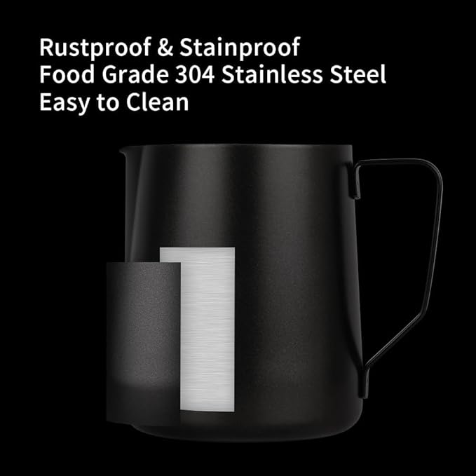 watchget Milk Frothing Pitcher 32oz/900ml - Stainless Steel Frothing Pitcher Espresso Steaming Pitcher Coffee Frother Cup Cappuccino Latte Art Coffee Machine Accessories Milk Jug, Black