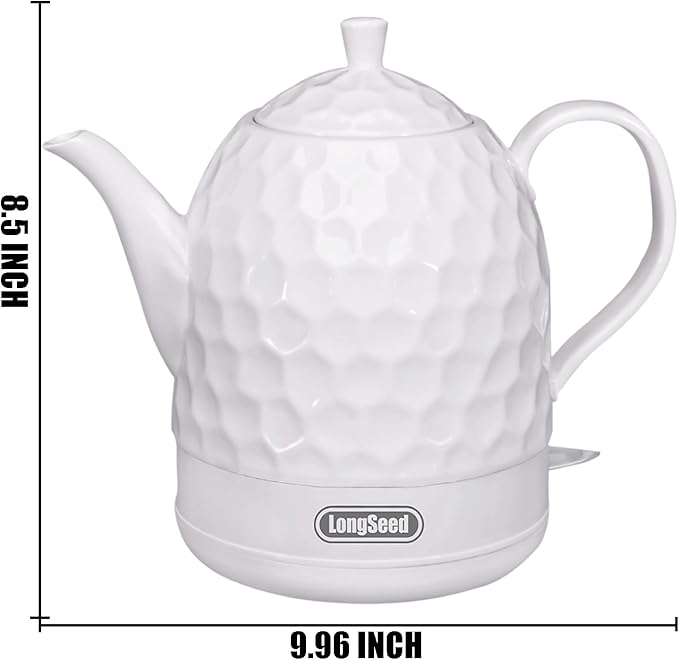 Ceramic Electric Kettle 1 Quarts, 1000W Hot Water Boiler, Automatic Shut-off, BPA-Free, Teapot Rapid Boil For Coffee & Tea, Boil-Dry Protection, White Gooseneck