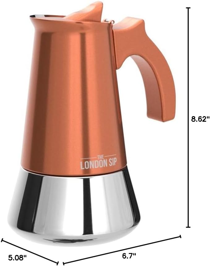 London Sip Stainless Steel Stovetop Espresso Maker Moka Pot Italian Coffee Percolator, Copper, Large (16.9 oz)