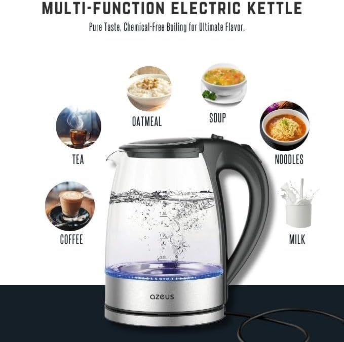 Azeus 1.8L Electric Kettle CX-817 - Fast Boil, Auto Shut-Off, Boil-Dry Protection, 360° Swivel Base - Stainless Steel Water Boiler for Tea, Coffee, and Hot Water