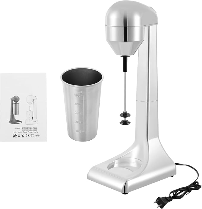 Electric Drink Mixer, Restaurant-Quality Retro Milkshake Maker & Milk Frother with 2 Speeds and 17 oz. Stainless Steel Cup, Smoothie Ice Cream Mixer for Commercial and Home