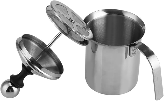 Handheld Milk Frother Pitcher, Manual Milk Fr Stainless Sel Stainless Steel Manual Foamer, Milk Fr Manual For Milk Coffee Milk Creamer Frother Cappuccino Coffee Foam Pitcher With Handle And Lid For