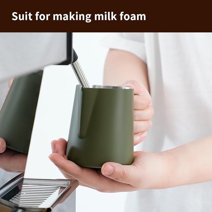 watchget Stainless Steel Milk Frothing Pitcher 12oz/350ml - Espresso Steaming Pitcher for Cappuccino, Latte Art, Coffee Machine Accessories Milk Jug Coffee Frother Cup, Matte Green