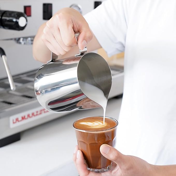 watchget Milk Frothing Pitcher 350ml/600ml/900ml/1500ml (12oz/20oz/32oz/52oz) - Stainless Steel Espresso Steaming Pitcher for Cappuccino, Latte Art, Milk Jug Coffee Frother Cup, Silver