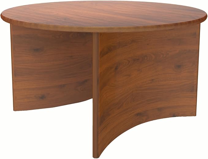 31.5″ Round Coffee Table, Walnut Circle Coffee Table with Curved Base, Solid Wood, Ideal for Living Room, Apartment, Compact Place