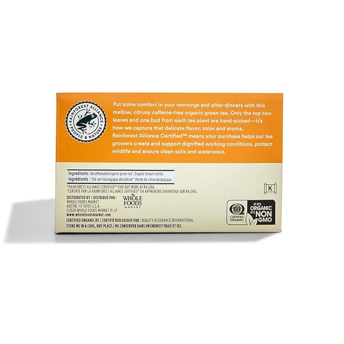 365 by Whole Foods Market, Organic Decaffeinated Green Tea with Lemon Myrtle (40 Tea Bags), 2.1 Ounce (pack of 12)