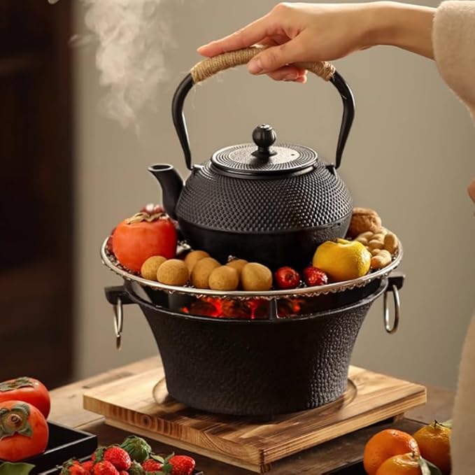 Japanese Tetsubin Cast Iron Teapot Tea Kettle pot with Stainless Steel Infuser for Stovetop Safe Coated with Enameled Interior (Black, 27.1oz)