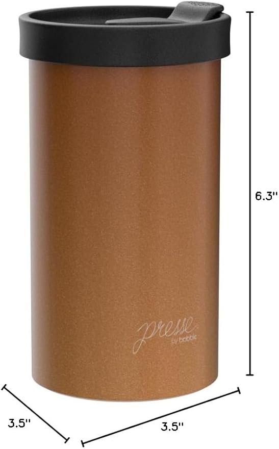 PRESSE by Bobble French Coffee Press And Insulated Stainless Steel Travel Tumbler for On-The-Go Brewing - 13 oz (Brown)