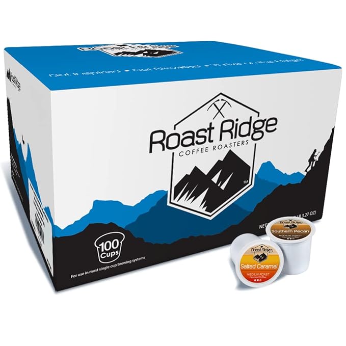 Roast Ridge Single Serve Coffee Pods for Keurig K-Cup Brewers, Variety Pack, Medium Roast, 100 Count (50 each: Salted Caramel, Southern Pecan)