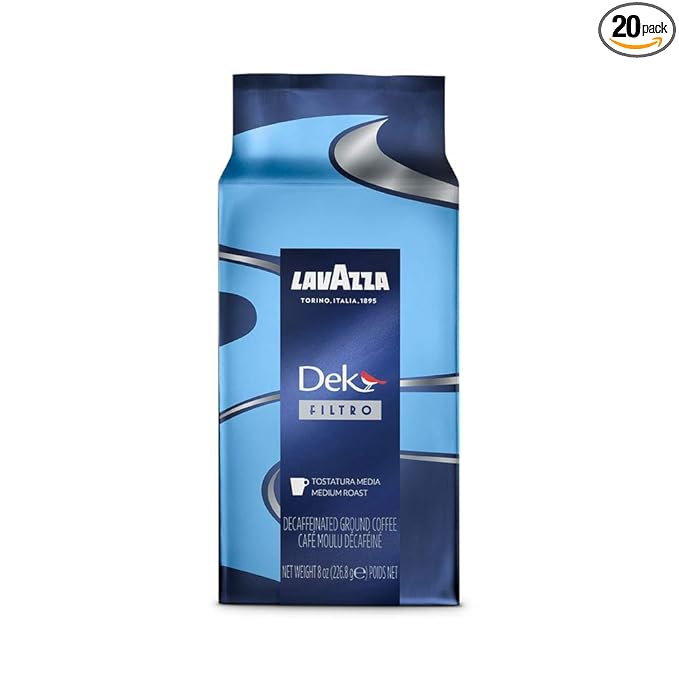 Lavazza Dek Filtro Ground Coffee Medium Roast, 8 Oz (Pack of 20)