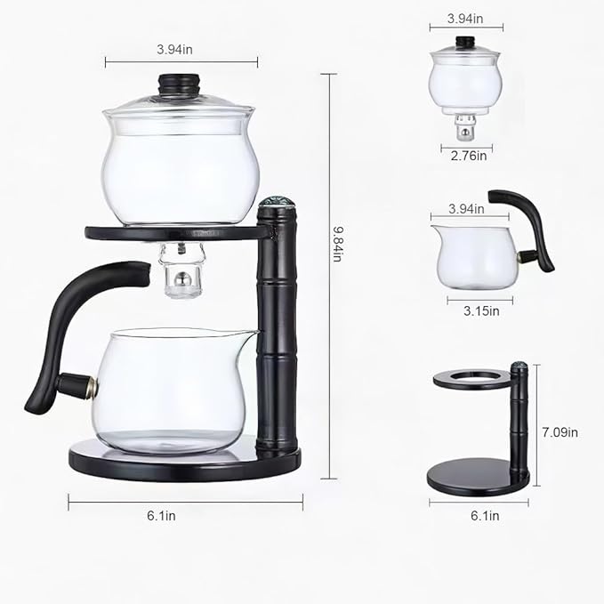 Kungfu Magnetic Teapot Glass Magic Tea Set Semi-Automatic Water Guide Magnetic Teapot with Infuser Heat-Resistant Glass Magic Tea Pot Perfect Holiday Gifts (Black)