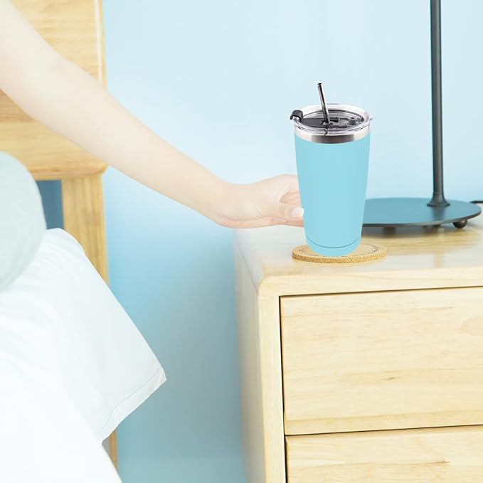 Amtidy 16 Pack 20oz Stainless Steel Tumbler with Lid, Powder Coated Vacuum Insulated Tumbler Cup, With straw and cleaning brushDouble Wall Coffee Tumbler, Powder Coated Travel Mug