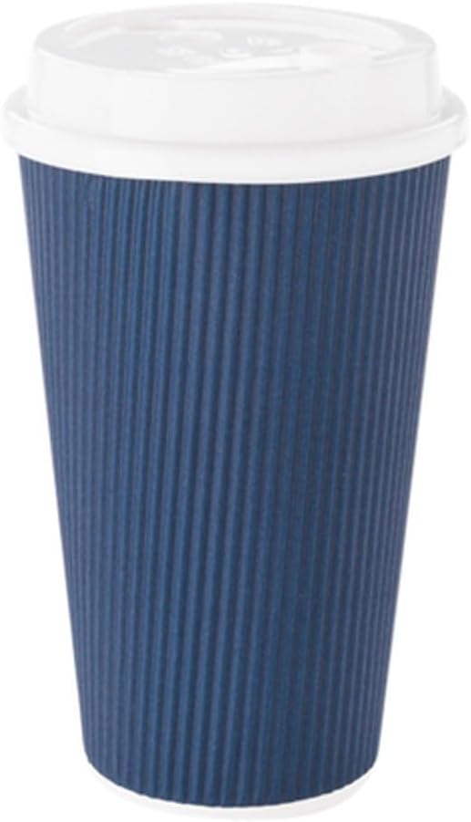 Restaurantware 16 Ounce Ripple Wall Disposable Coffee Cups, 500 Insulated Midnight Blue Paper Tumblers with Rolled Rim Design, Lids Sold Separately for Hot Drinks like Tea, Hot Chocolate and More