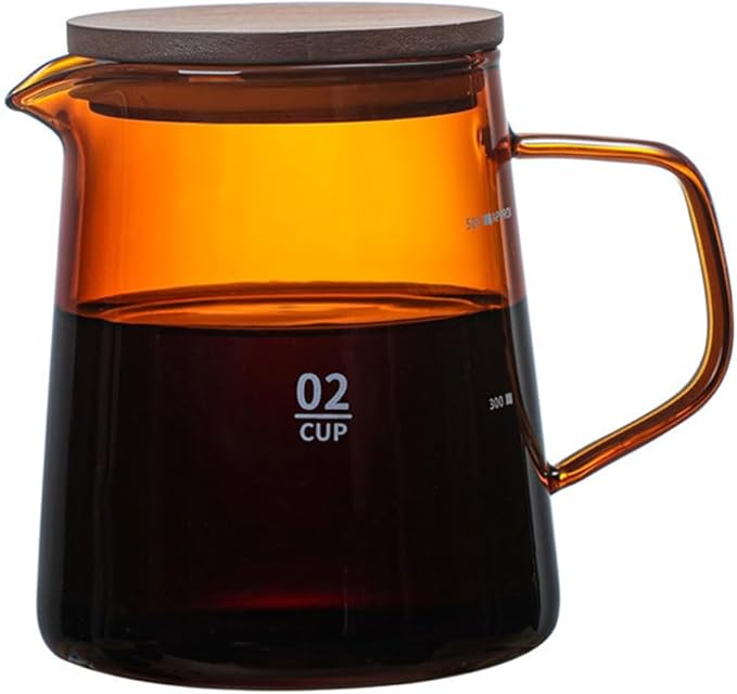500ml Coffee Pot, Heat Resistant Borosilicate Glass Coffee Server, Glass Tea Pot with Wooden Lid Household Tea Kettle for Home Office (brown)