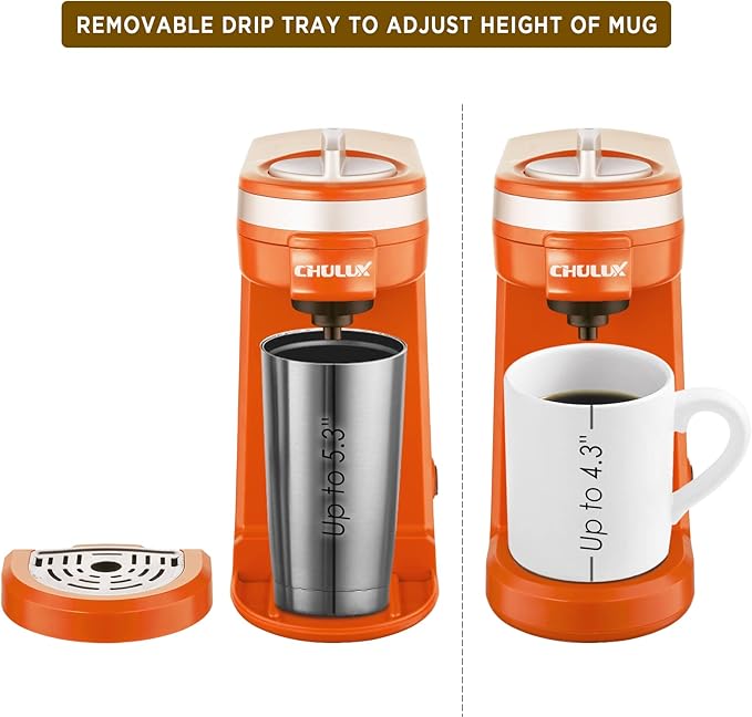 CHULUX Single Serve Coffee Maker for K Capsule, Mini Coffee Maker for One Cup Americano, Lightweight Pod Coffee Machine, Orange