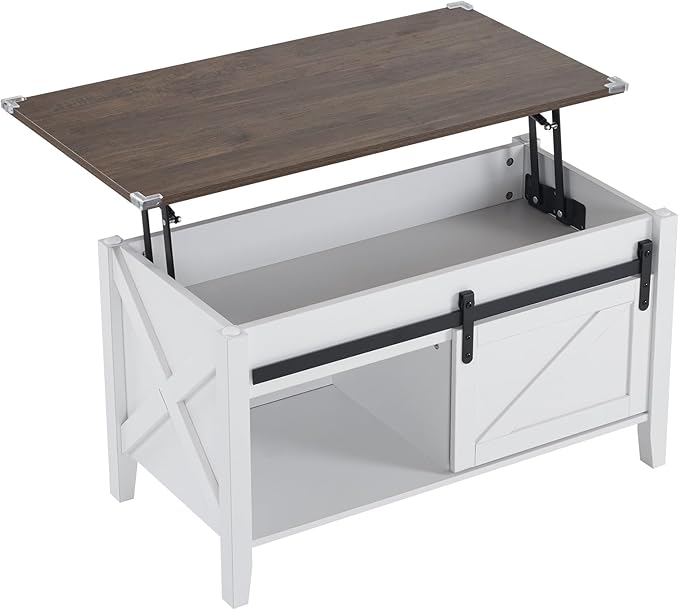VINGLI 36" Coffee Table with Lifting top, Farmhouse Coffe Table with Storage, Small Lift Top Coffee Tables for Living Room, Rectangular Wood Center Table for Home Decor, White Oak
