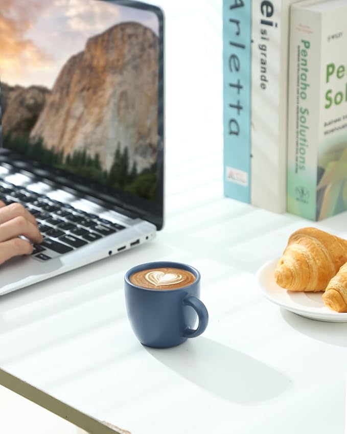 Hasense 7 Ounce Cappuccino Cups Set of 4 Perfect for Latte, Americano, Cafe Mocha and Tea, Ceramic Coffee Cups Ideal for Party Cafe Home and Kitchen, Microwave and Dishwasher safe, Blue