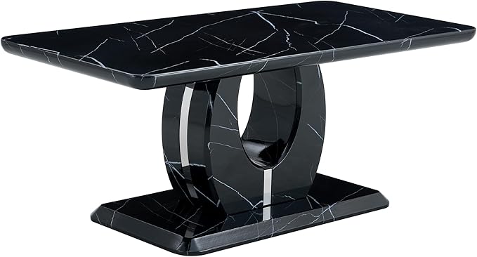 43.3 Inch Faux Marble Coffee Table, Large Modern Coffee Tables for Living Room, Rectangular Center Table Tea Table Accent Furniture, Black Marble-Looking Desktop