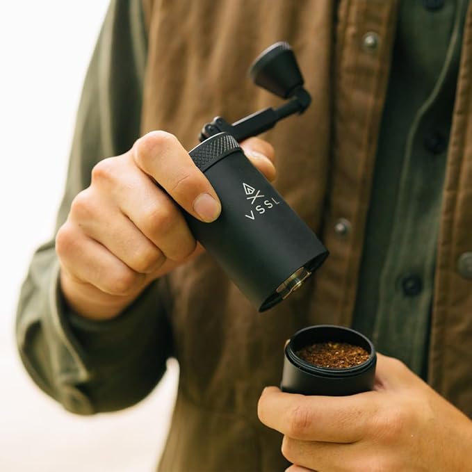 Java Manual Coffee Grinder, 20 Gram Capacity, Stainless Steel Burr, 50 Settings, Black