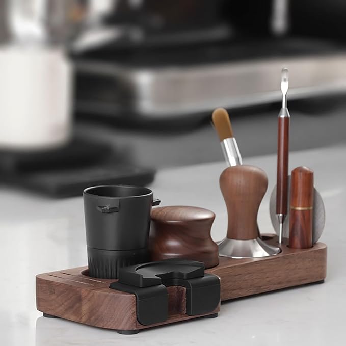 Wooden Espresso Tamping Station, Portafilter Tamping Stand Espresso Coffee Organizer Box Fit for Storage 51, 53, 58MM Espresso Tamper Mat Portafilter Holder, (Accessories not included)