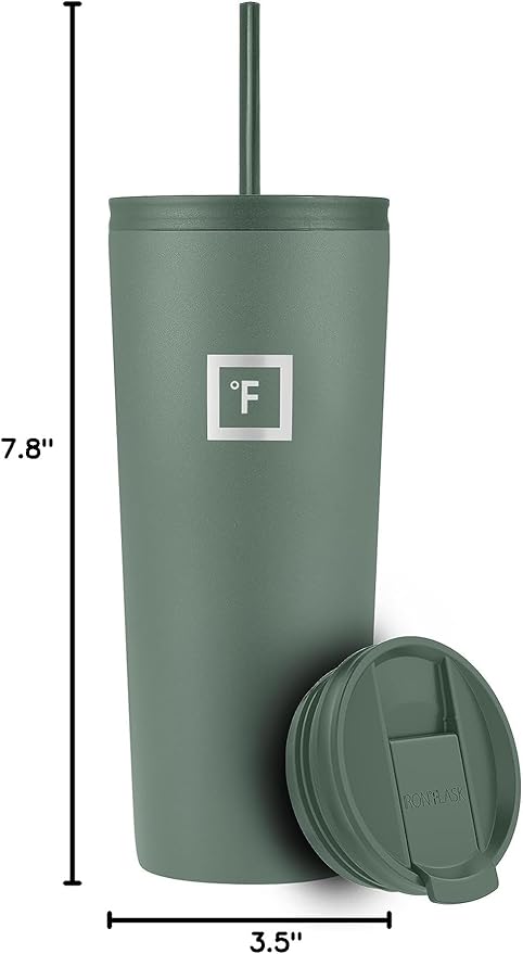 IRON °FLASK Classic Tumbler - Vacuum Insulated Stainless Steel Water Bottle, Double Walled, Drinking Cup, Insulated Travel Mug (Sage, 24 oz Solid Lid)