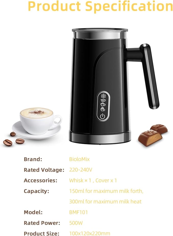 BioloMix Electric Milk Frother 4 in 1 Automatic Hot and Cold Milk Frother Warmer for Milk Latte Foam Maker Milk Hot Chocolates (Black)