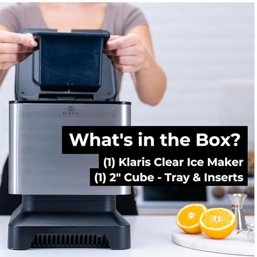 Clear Ice Maker - Makes 4 Large, 2" Crystal Clear Ice Cubes in 8 to 12 Hours - Great for Cocktails, Whiskey & Bourbon - Compact Countertop Ice Maker - Stainless Steel Shell - Reusable Ice Tray
