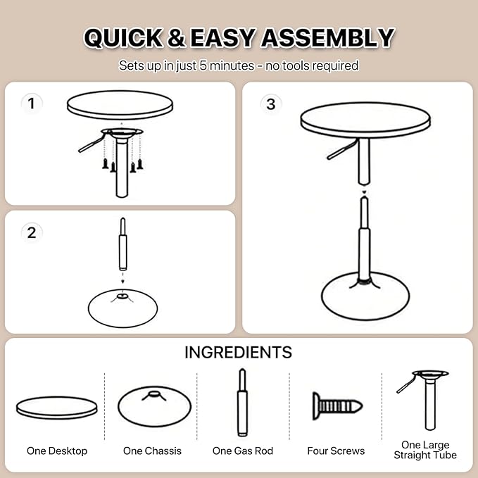 Magshion 23.5'' Round Bar Table, Adjustable Range 27.5"-36" Wood Pub Table with Black Leg and Base for Living Room Dining Room Bar Cocktail Table (Silver)