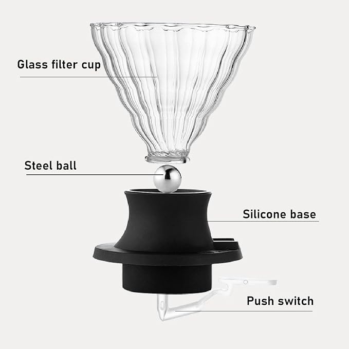Yoidesu High Temperature Glass Coffee Dripper with Steel Balls, Prevent Falling, Easy to Operate, Suitable For Immersion and Hand Drip Extraction