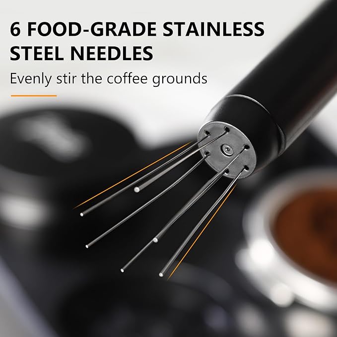 WDT Espresso Distribution Tool - Magnetic Espresso Stirrer Tool For Barista, Espresso Tamper With Stainless Steel Retractable Needles (Black)