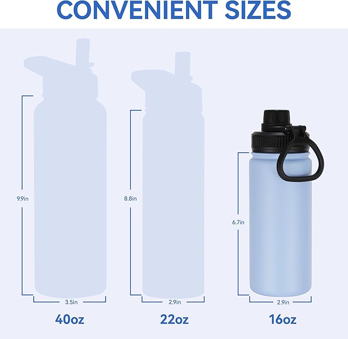 DOMICARE 16 oz Kids Water Bottle for School Stainless Steel Double Wall Vacuum Insulated Water Bottle with Straw lids & Spout Lid, Leakproof BPA Free (Light Blue,8)