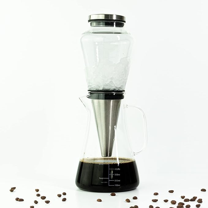 Ice Dripper Cold Brew Coffee Maker - Fire Toughened Borosilicate Glass Pitcher - 304 Stainless Steel Filter - 500ml - Cafe Crush Club