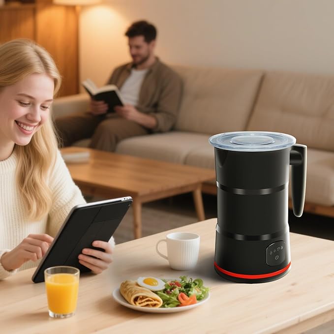 4 in 1 Electric Milk Frother, Steamer with Warming function, Automatic Hot and Cold Milk Frother, Coffee Frother, Latte, Hot Chocolate, Macchiato, Cappuccino (Black)