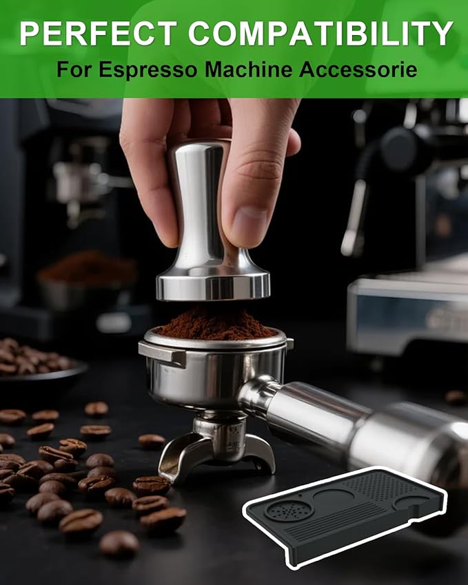 Upgraded Silicone Tamping Mat & Coffee Brush, Durable Tamper Mat Counter Pad, Espresso Machines Acceessories for Home Baristas, Espresso Tamping Station - Black