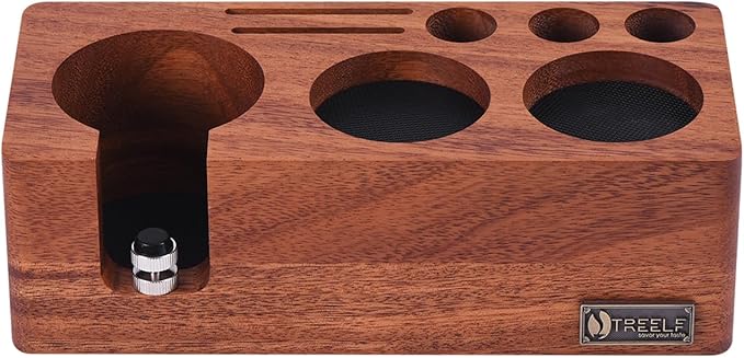 Espresso Tamping Station(58MM) Walnut wood,Espresso Coffee Anti-pressure Pad Stand, Espresso Station,Coffee Tamper Station Organizer for Countertop