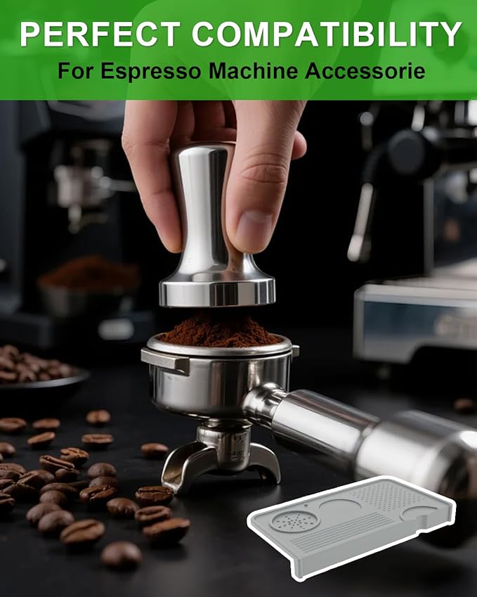 Upgraded Silicone Tamping Mat & Brush, Tamper Mat for Espresso Machine, Waterproof Heat Resistant Tamp Station for Home Baristas Tools, Gray