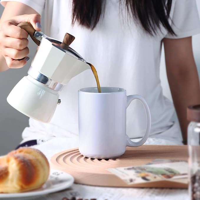 Smilatte 16 OZ Porcelain Coffee Mugs, Classic Blank Ceramic Cup with Large Handle for Tea Latte Cappuccino, Set of 4, White