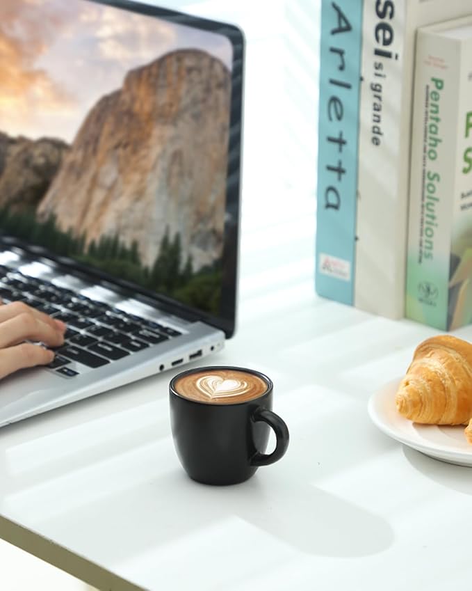 Hasense 7 Ounce Cappuccino Cups Set of 4 Perfect for Latte, Americano, Cafe Mocha and Tea, Ceramic Coffee Cups Ideal for Party Cafe Home and Kitchen, Microwave and Dishwasher safe, Black