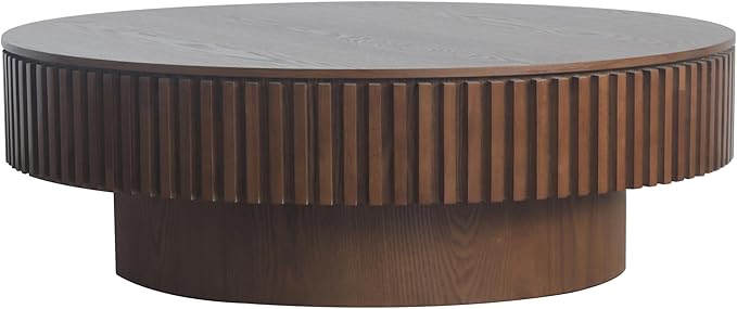 39 Inch Round Drum Coffee Table with Storage, Modern Handcraft Fluted Drum Coffee Table, Wooden Round Cocktail Tea Table Center Table with Sturdy Pedestal for Living Room Apartment (Walnut)