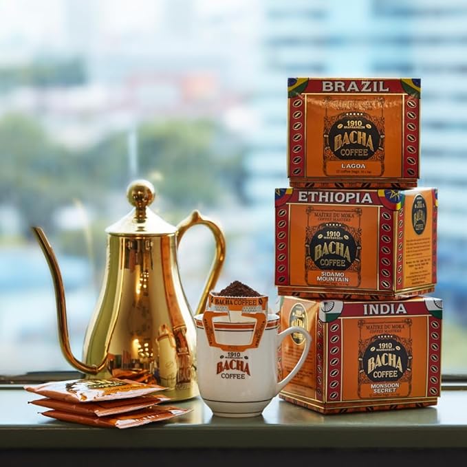 Bacha Coffee | Turquino Cuba Single Origin, 100% Arabica Specialty Coffee Beans, Medium Dark Roast, x12 Individually Wrapped Single Serve Filter Bags