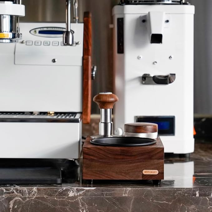 watchget Knock Box Wooden Knock Box with tamper station Espresso tamping station,Coffee Organizer Box Fit for Storage 51/54/58MM Tamper, Distributor Coffee Dump Bin Wood Espresso Accessories