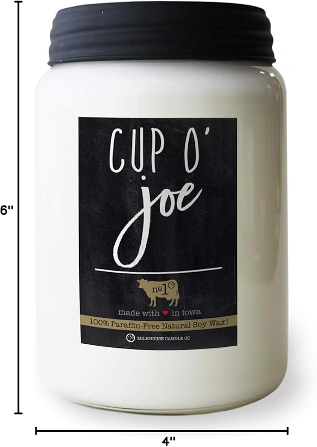 Milkhouse Candle Company - Cup O' Joe - 26oz Beeswax and Soy Candles - Farmhouse Collection - 100% Natural, Paraffin Free, with Premium Fragrance Oil, Glass Jars with Lids