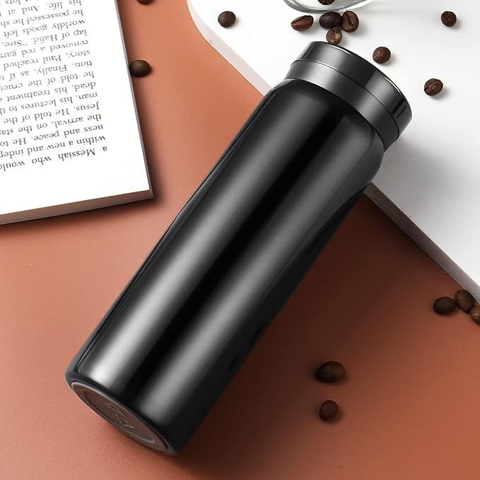 10oz Mini Water Bottle Stainless Steel Thermos Small Flask - Insulated Vacuum, Leak Proof, Keeps Drinks Hot/Cold - Ideal for Coffee, Tea, Water - Black